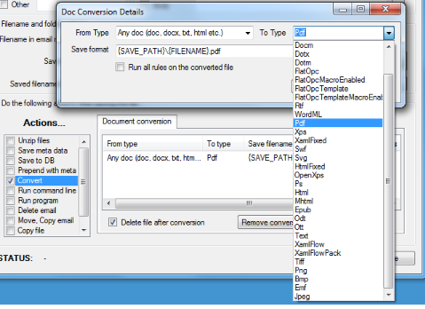 Preview of Document conversion rule