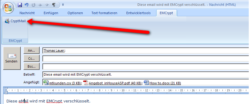 EMCrypt button in Microsoft Outlook