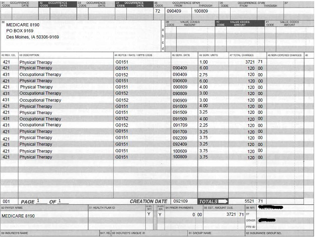 Filled out bill sent to patient