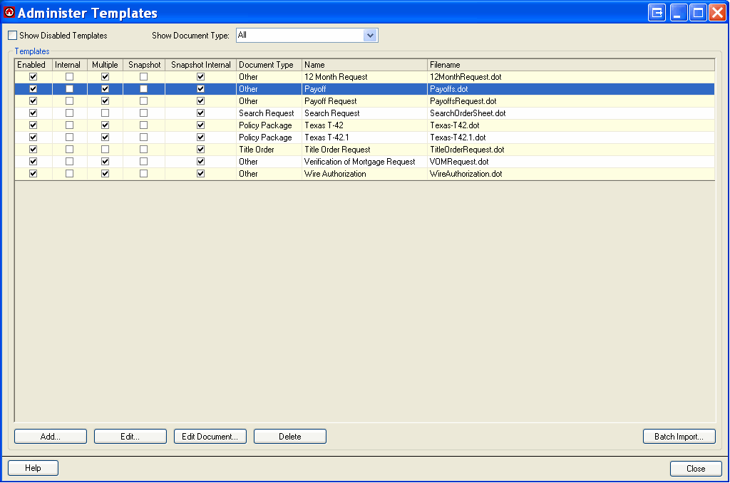 Template administration preview