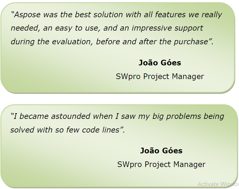 Testimonials about Aspose APIs