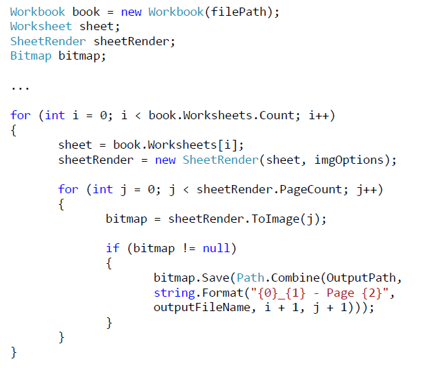 Excel to Image conversion code snippet