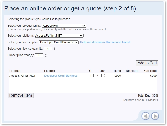 Place order for Aspose API