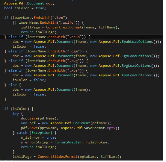 Code snippet to convert EPUB, CGM, SVG and XPS to PPTX using Aspose.PDF for .NET