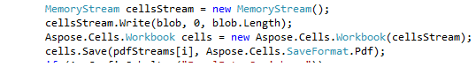 Preview of Code snippet to convert Excel files to PDF format