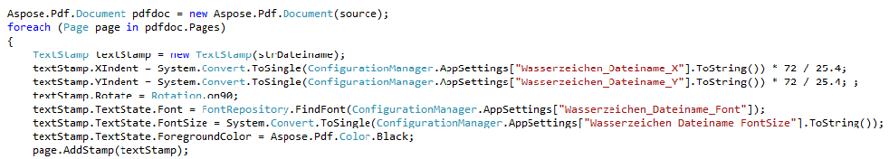 Preview of Code snippet to add Text Stamp to PDF documents.