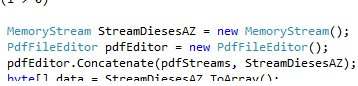 Code snippet preview to Concatenate PDF files