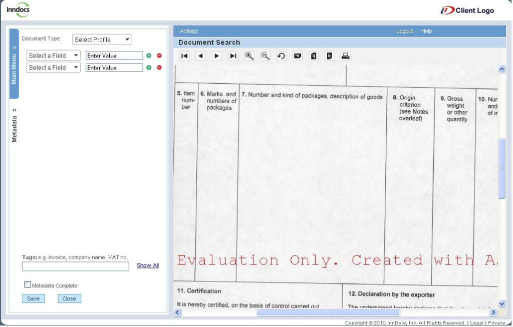 Document search and display (PDF) on web client