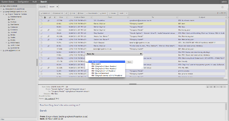 Image 1:- Export of data in PST Format