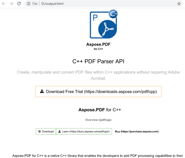 Örnek kod tarafından oluşturulan çıktı HTML dosyası