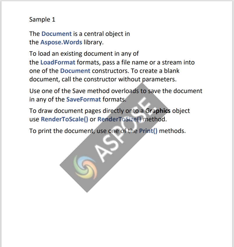 Örnek kod tarafından oluşturulan çıktı PDF dosyasının görüntüsü