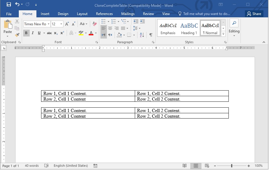 C#'ta Word Belgesindeki Mevcut Bir Tabloyu Klonlama