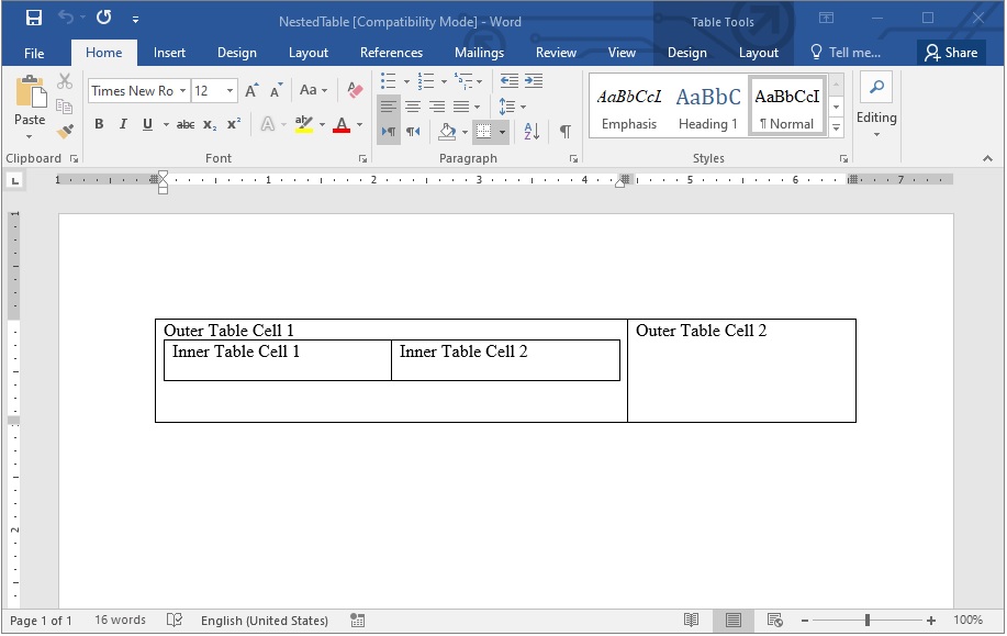 C# kullanarak Word Belgesinde İç İçe Tablo Oluşturma