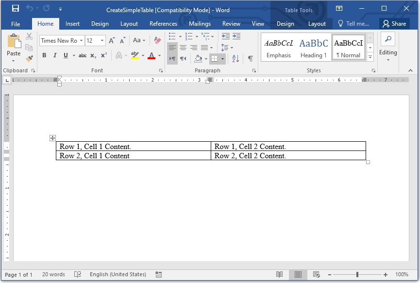 Tạo bảng trong Word bằng DocumentBuilder