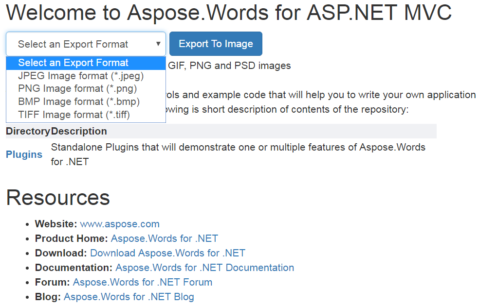 Export web content to PNG, JPEG, TIFF, BMP