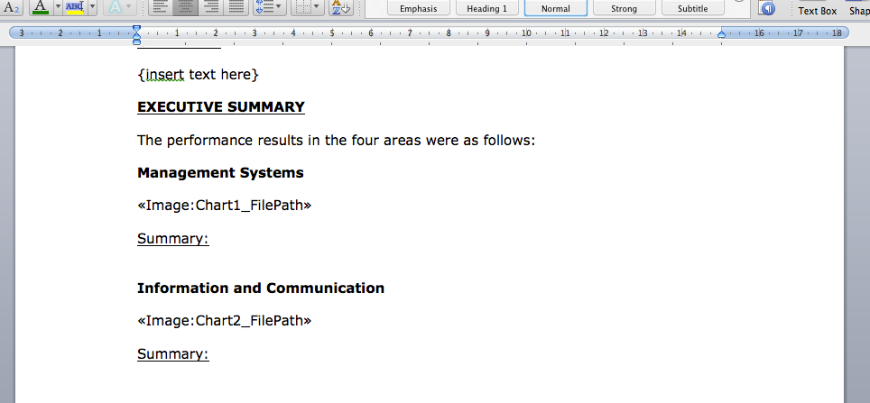 Preview of Word template with merge fields