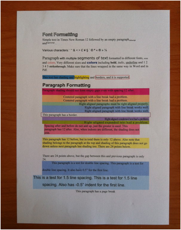 MS Word Print Preview Output