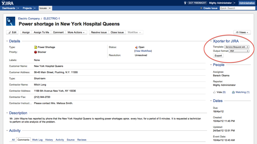 XPorter for JIRA plugin preview