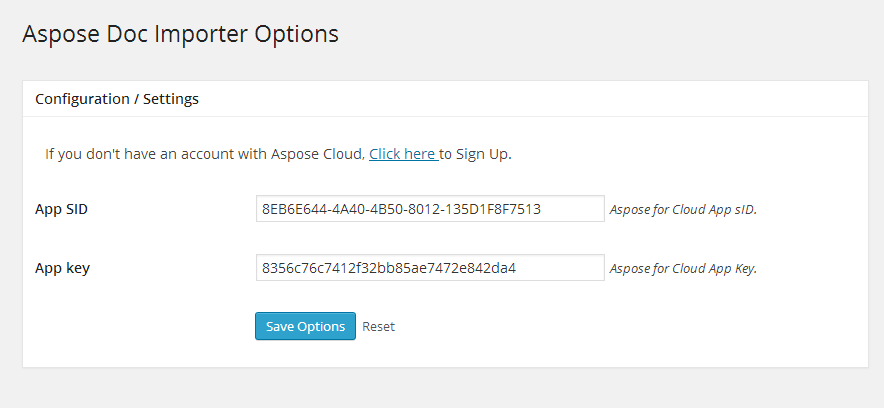 Plugin configuration settings