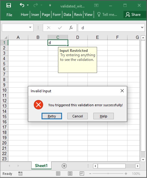 在 Excel 中使用 C# 配置输入和错误消息