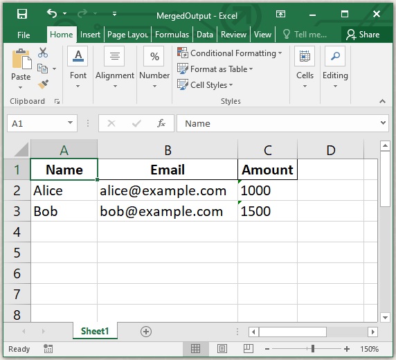 从Excel中进行邮件合并的C# - 输出