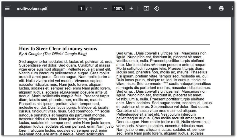 创建多列 PDF Java